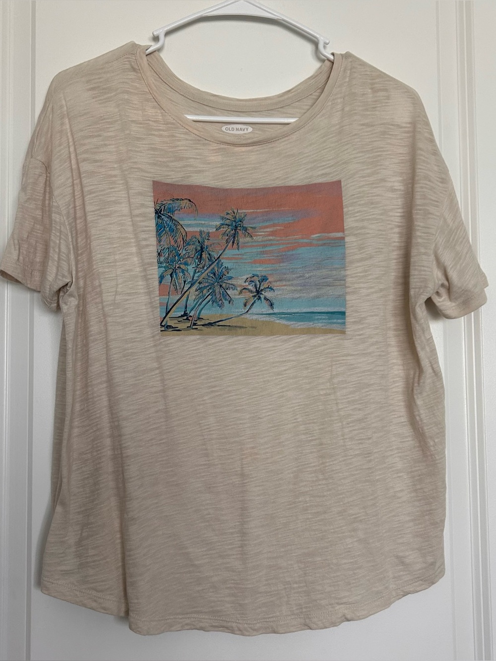 Old Navy (S) Beige Tropical Graphic T-Shirt